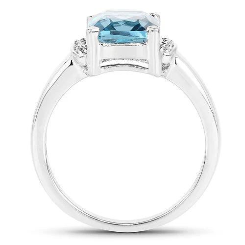 3.55 Carat Genuine London Blue Topaz & White Topaz .925 Sterling Silver Ring - Image 5