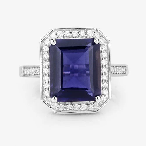 3.70 Carat Genuine Iolite and White Diamond 14K White Gold Ring - Image 14