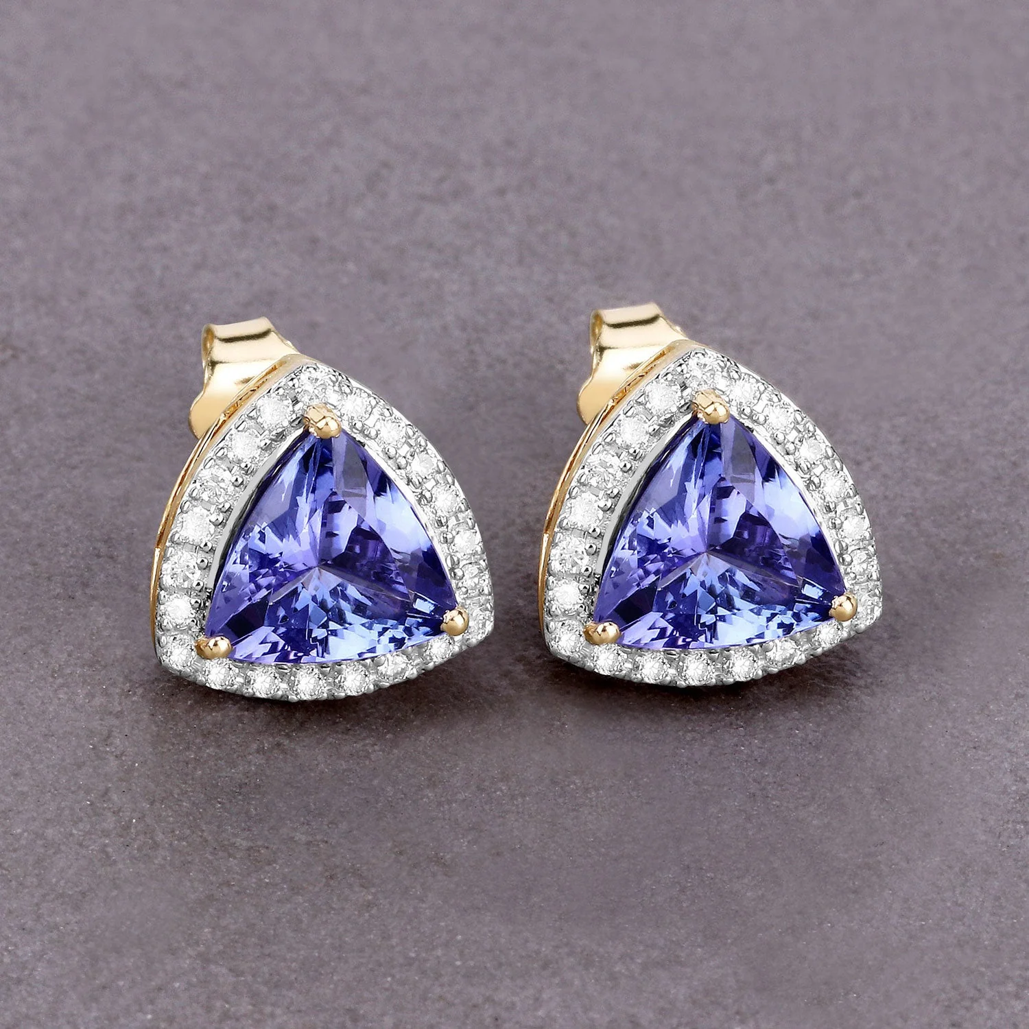 3.82 Carat Genuine Tanzanite and White Diamond 14K Yellow Gold Earrings - Image 2