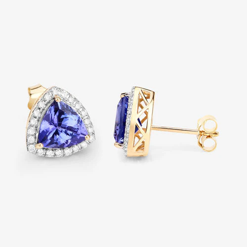 3.82 Carat Genuine Tanzanite and White Diamond 14K Yellow Gold Earrings - Image 8