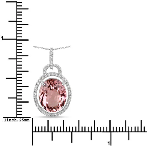 3.90 Carat Genuine Pink Tourmaline and White Diamond 14K White Gold Pendant - Image 7