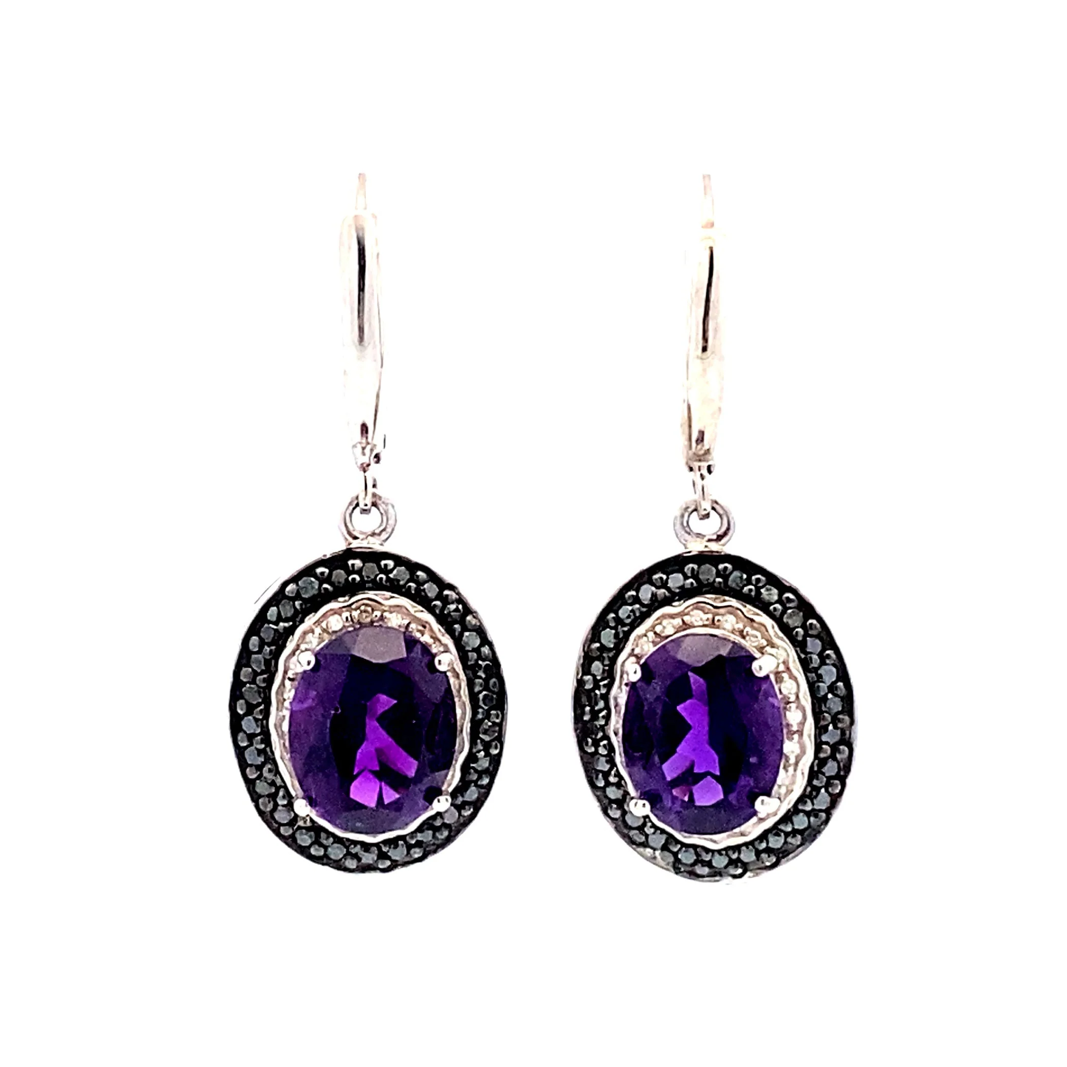 .38ct Amethyst Diamond Dangle Earrings Sterling Silver - Image 3