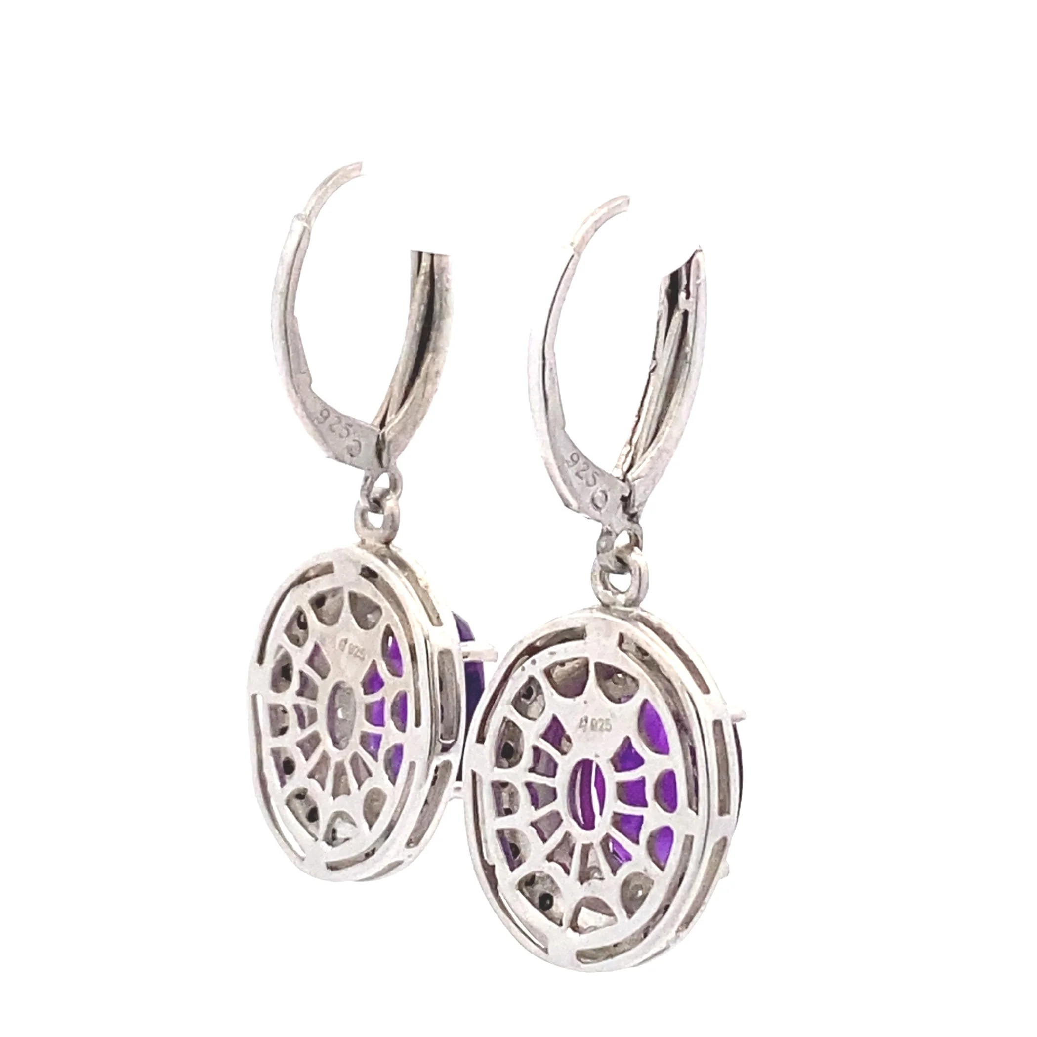 .38ct Amethyst Diamond Dangle Earrings Sterling Silver - Image 5