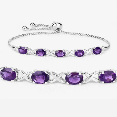 4.00 Carat Genuine Amethyst .925 Sterling Silver Bracelet - Image 8