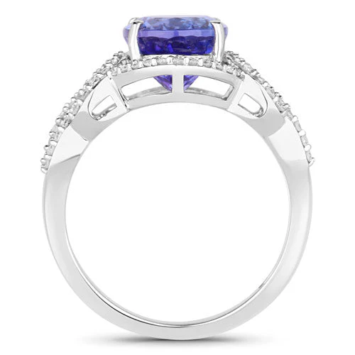 4.08 Carat Genuine Tanzanite and White Diamond 14K White Gold Ring - Image 2