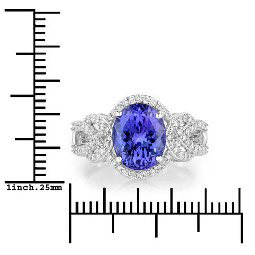 4.08 Carat Genuine Tanzanite and White Diamond 14K White Gold Ring - Image 3