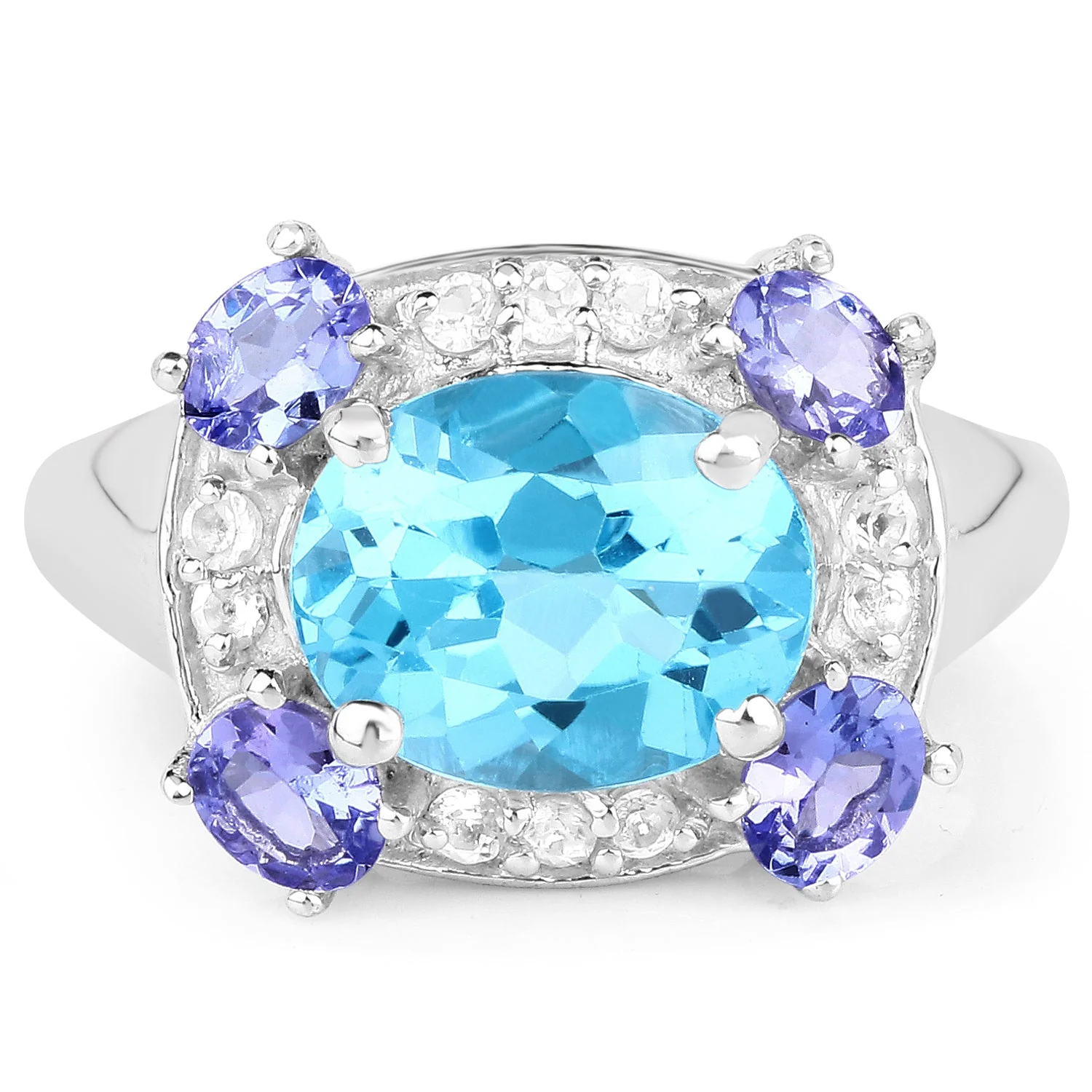 4.13 Carat Genuine Swiss Blue Topaz, Tanzanite & White Topaz .925 Sterling Silver Ring - Image 3