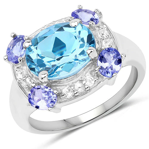 4.13 Carat Genuine Swiss Blue Topaz, Tanzanite & White Topaz .925 Sterling Silver Ring - Image 4