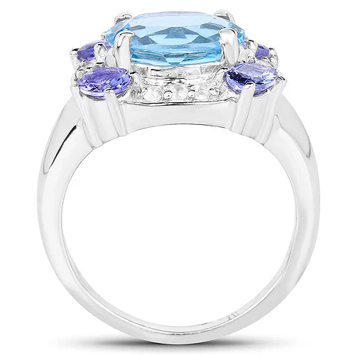 4.13 Carat Genuine Swiss Blue Topaz, Tanzanite & White Topaz .925 Sterling Silver Ring - Image 5