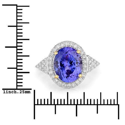 4.13 Carat Genuine Tanzanite and White Diamond 14K Yellow Gold Ring - Image 3