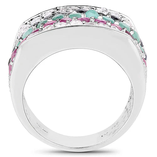 4.28 Carat Genuine Multi Stone .925 Sterling Silver Ring - Image 5