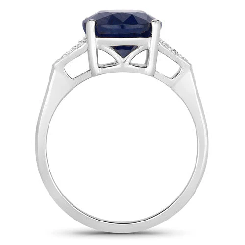 4.46 Carat Genuine Blue Sapphire and White Diamond 14K White Gold Ring - Image 2