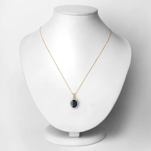 4.63 Carat Genuine Blue Sapphire and White Diamond 14K Yellow Gold Pendant - Image 2