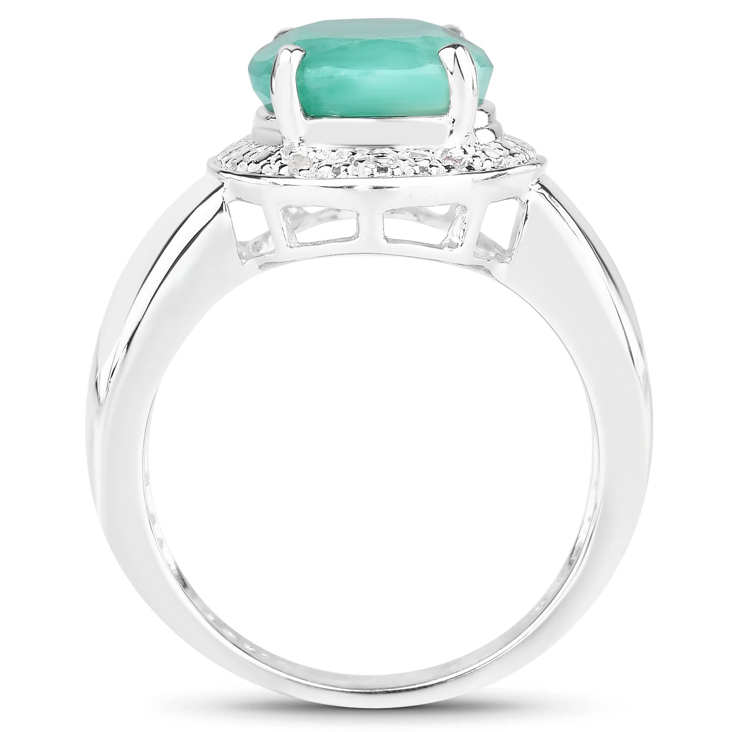4.72 Carat Genuine Emerald and White Diamond .925 Sterling Silver Ring - Image 2