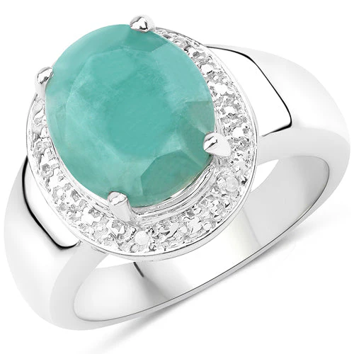 4.72 Carat Genuine Emerald and White Diamond .925 Sterling Silver Ring - Image 4