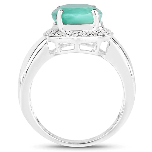 4.72 Carat Genuine Emerald and White Diamond .925 Sterling Silver Ring - Image 5
