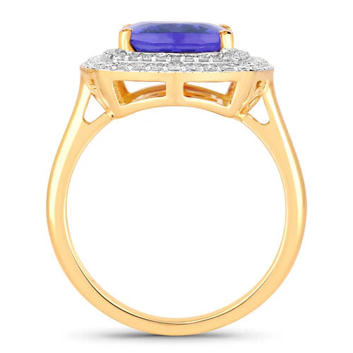 4.84 Carat Genuine Tanzanite and White Diamond 14K Yellow Gold Ring - Image 2