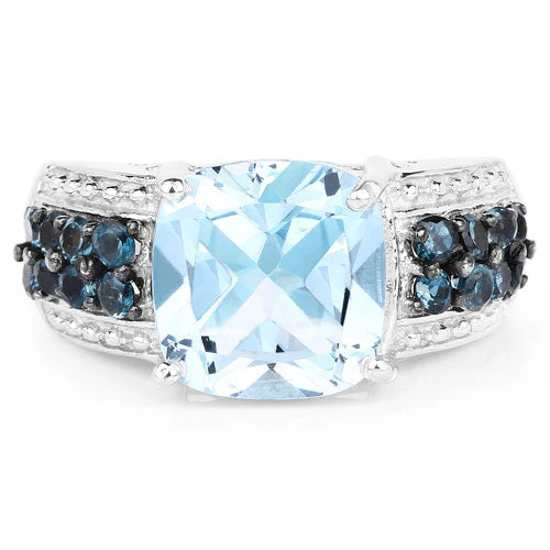 4.98 Carat Genuine Blue Topaz and London Blue Topaz .925 Sterling Silver Ring - Image 7