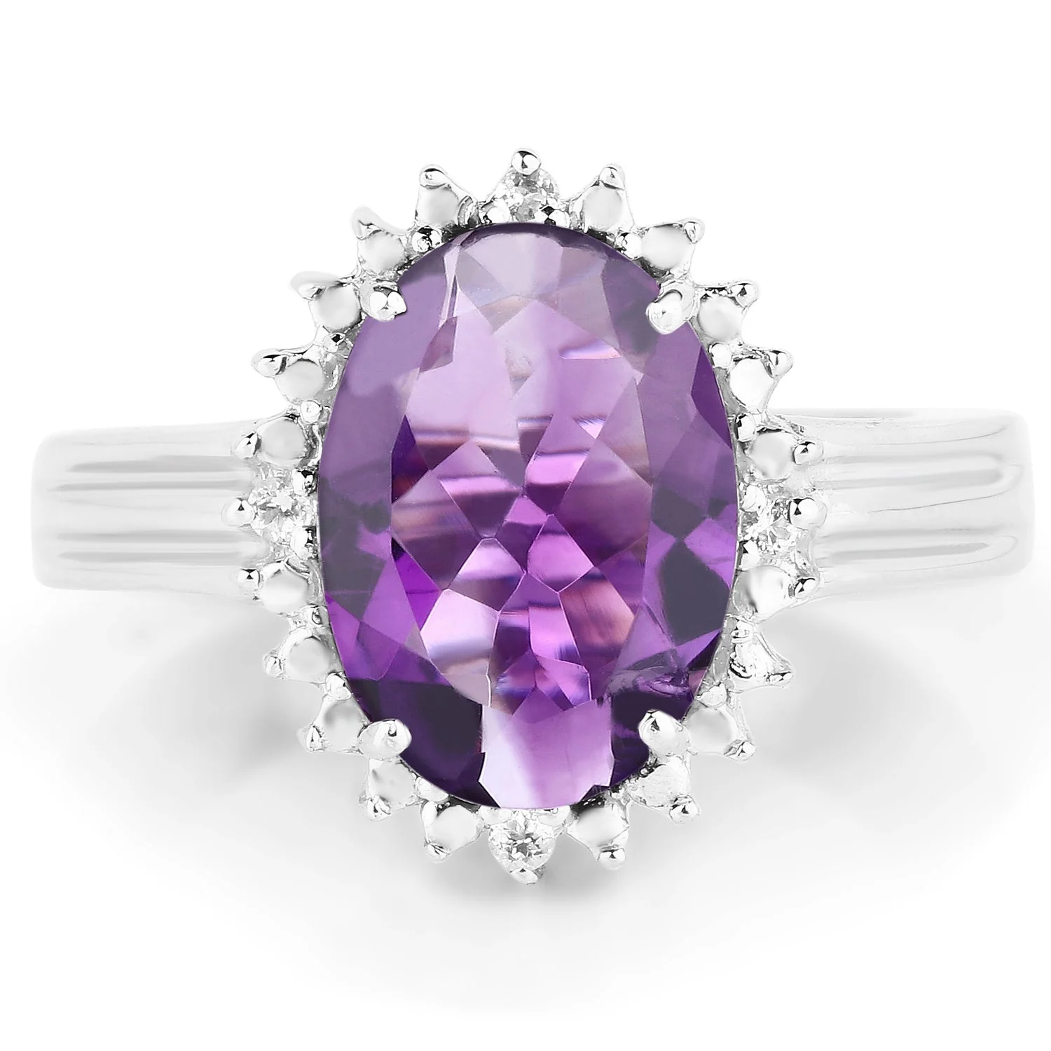 4.99 Carat Genuine Amethyst and White Topaz .925 Sterling Silver Ring - Image 3