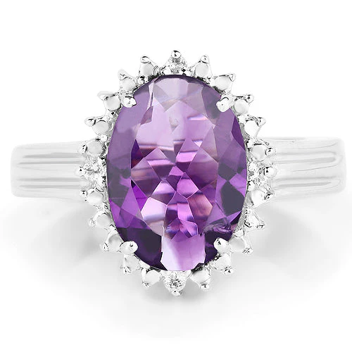 4.99 Carat Genuine Amethyst and White Topaz .925 Sterling Silver Ring - Image 6