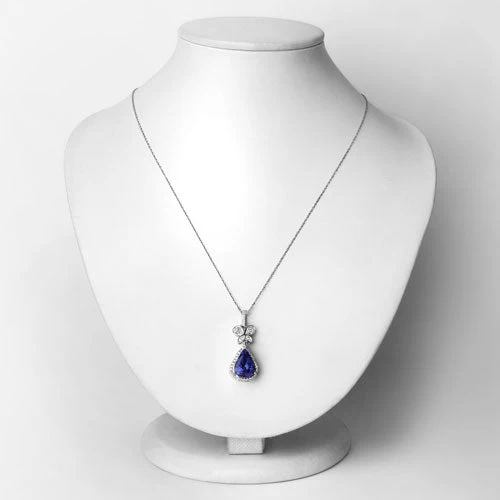 5.54 Carat Genuine Tanzanite and White Diamond 18K White Gold Pendant - Image 6