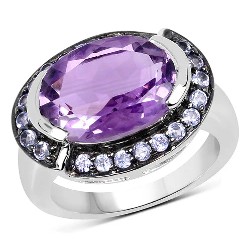 5.56 Carat Genuine Amethyst & Tanzanite .925 Sterling Silver Ring - Image 3