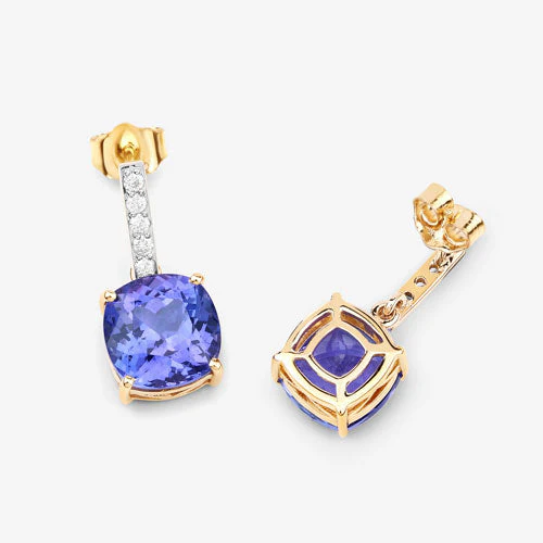 5.64 Carat Genuine Tanzanite and White Diamond 14K Yellow Gold Earrings - Image 10