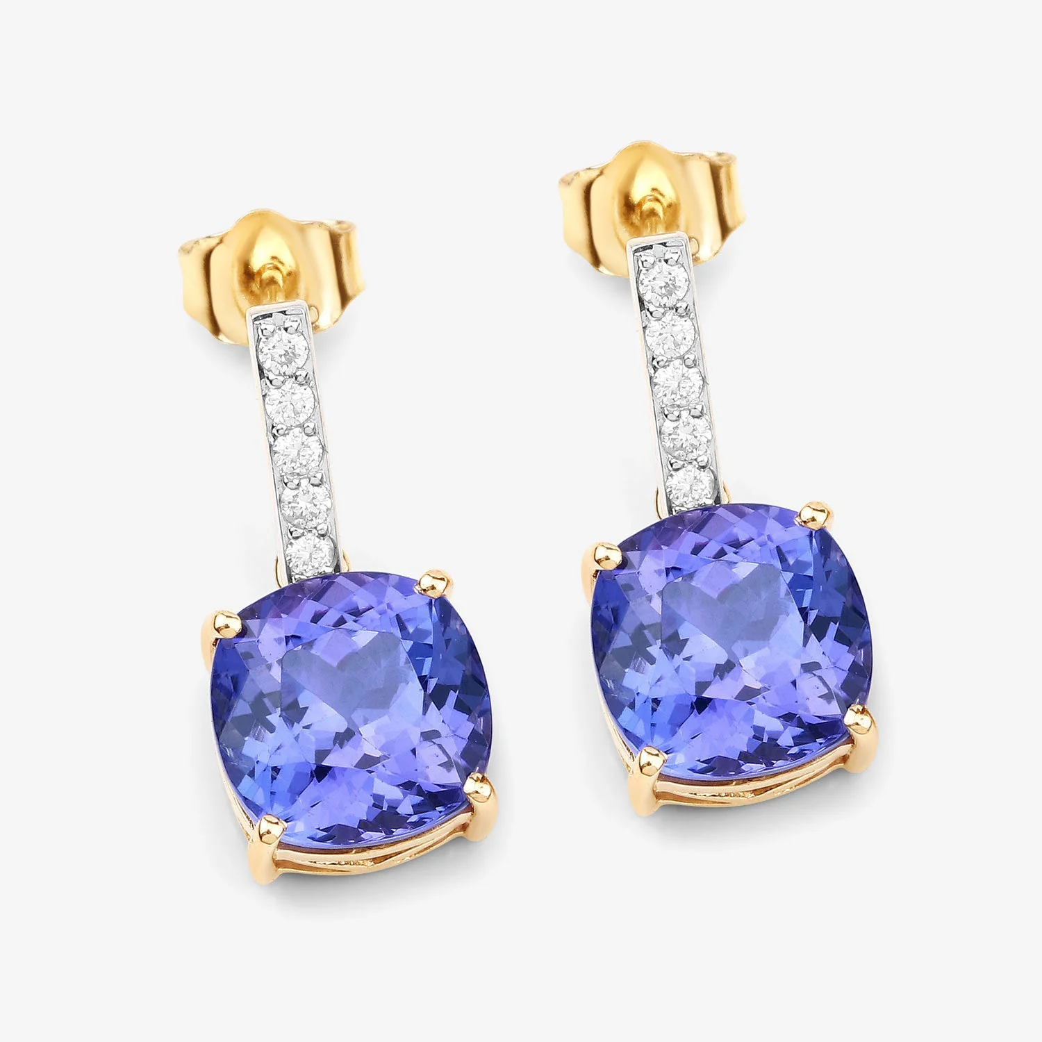 5.64 Carat Genuine Tanzanite and White Diamond 14K Yellow Gold Earrings - Image 4