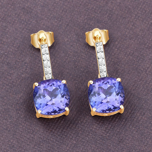 5.64 Carat Genuine Tanzanite and White Diamond 14K Yellow Gold Earrings - Image 6