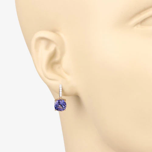 5.64 Carat Genuine Tanzanite and White Diamond 14K Yellow Gold Earrings - Image 7