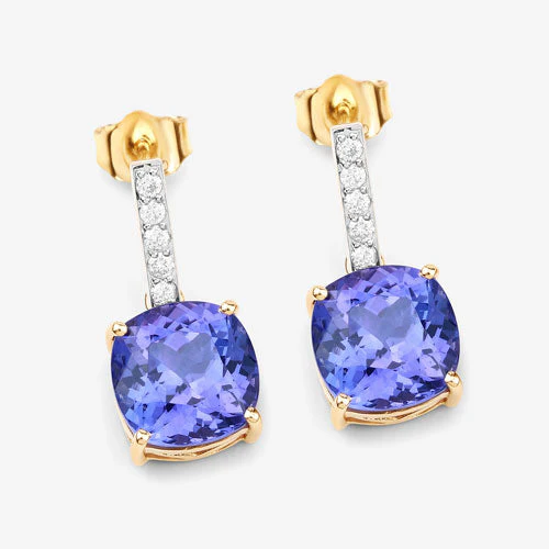 5.64 Carat Genuine Tanzanite and White Diamond 14K Yellow Gold Earrings - Image 8