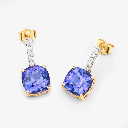5.64 Carat Genuine Tanzanite and White Diamond 14K Yellow Gold Earrings - Image 9