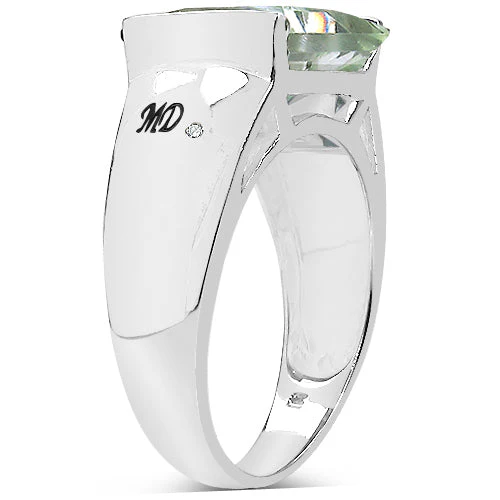 5.71 Carat Genuine Green Amethyst & White Diamond .925 Sterling Silver Ring - Image 2