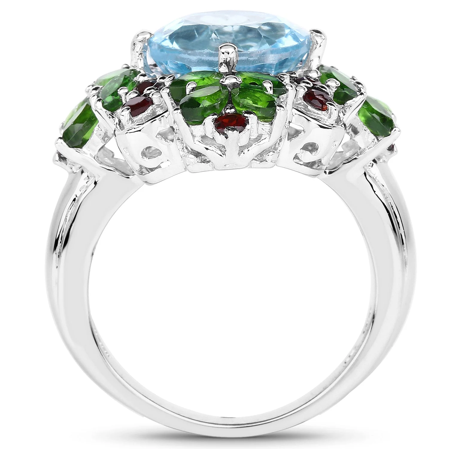 5.76 Carat Genuine Blue Topaz, Chrome Diopside & Garnet .925 Sterling Silver Ring - Image 2