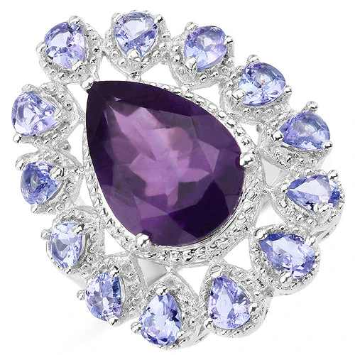 5.82 Carat Genuine Amethyst and Tanzanite .925 Sterling Silver Ring - Image 4