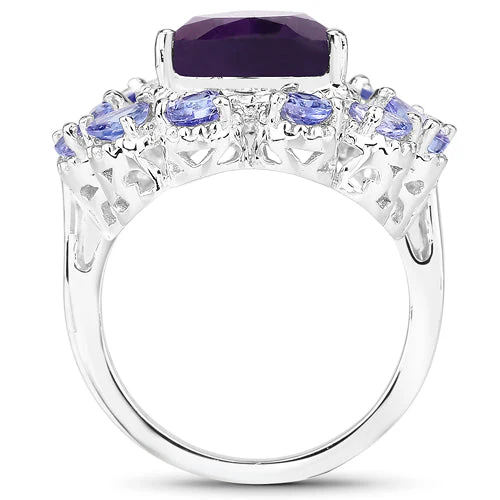 5.82 Carat Genuine Amethyst and Tanzanite .925 Sterling Silver Ring - Image 5