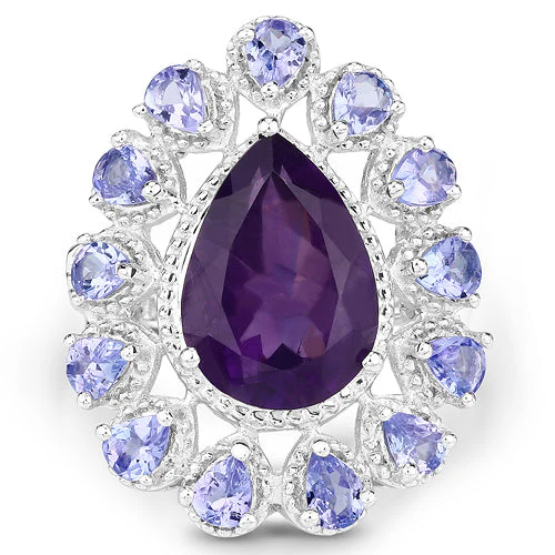 5.82 Carat Genuine Amethyst and Tanzanite .925 Sterling Silver Ring - Image 6