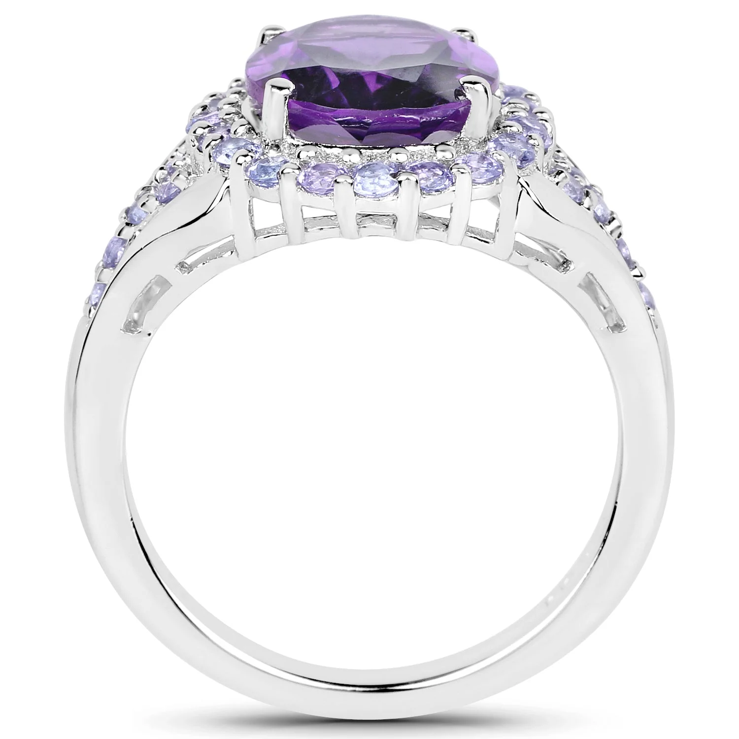 5.90 Carat Genuine Amethyst and Tanzanite .925 Sterling Silver Ring - Image 2