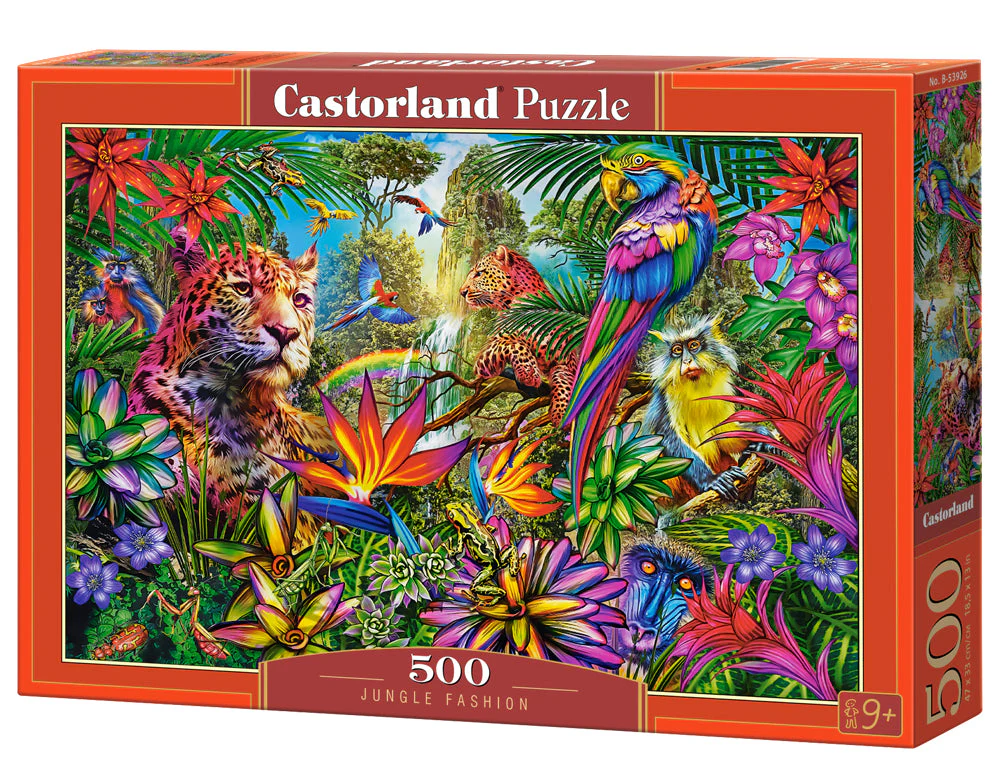 500 Piece Jigsaw Puzzle, Jungle Fashion, Animal puzzles, Vibrant wildlife, Tropical fantasy art., Adult Puzzle, Castorland B-53926