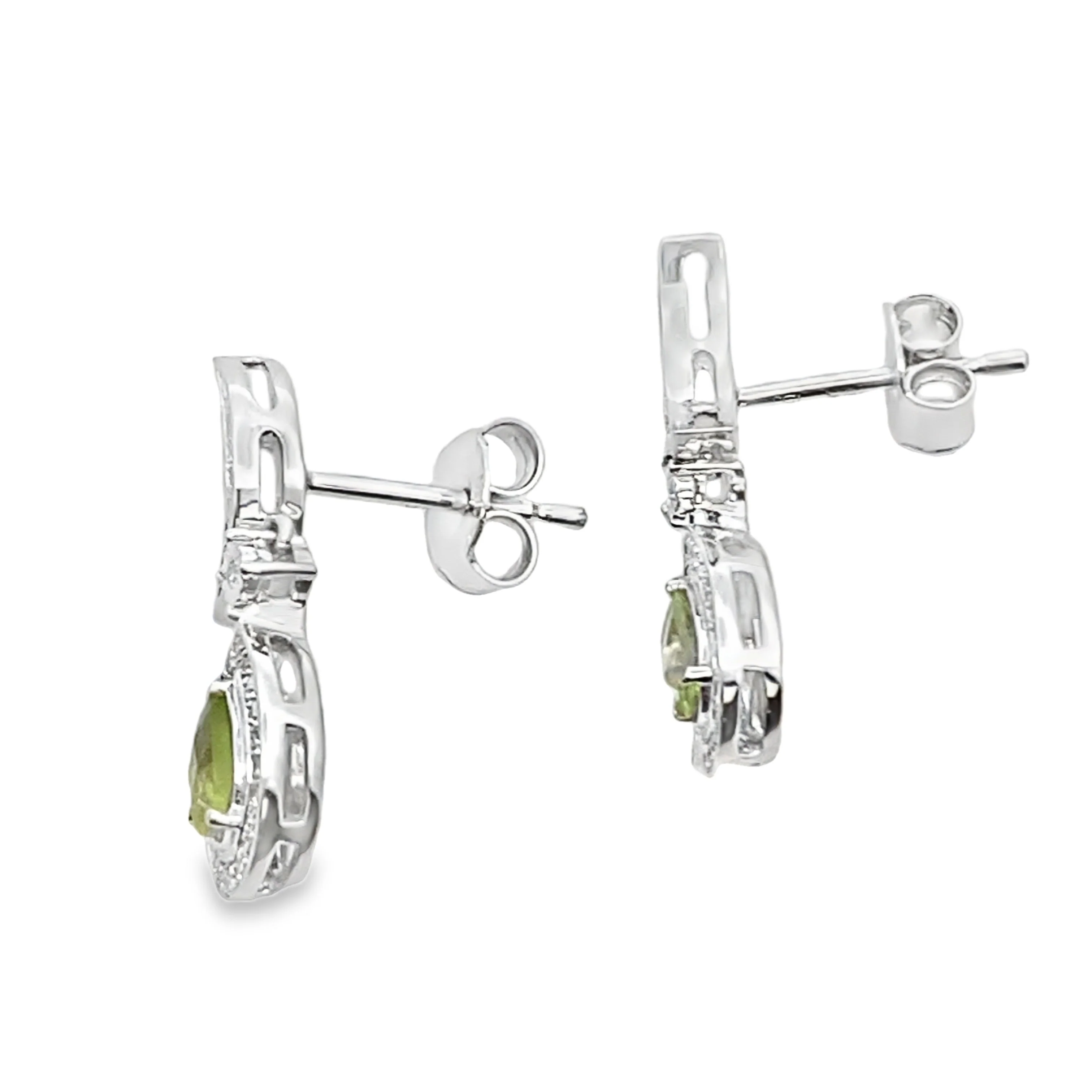 .52ct Peridot Diamond Dangle Earrings 10KT White Gold - Image 2