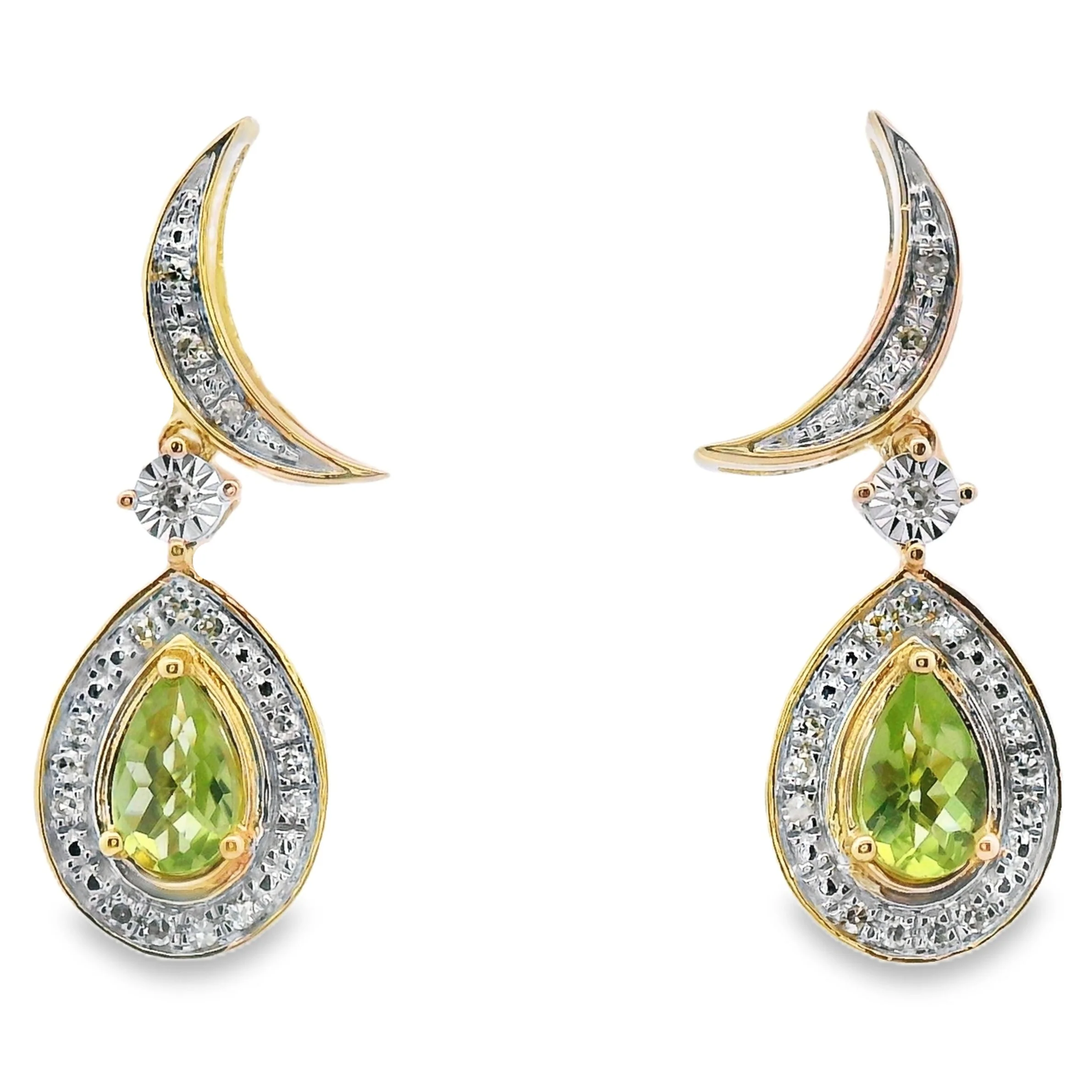 .52ct Peridot Diamond Dangle Earrings 10KT Yellow Gold