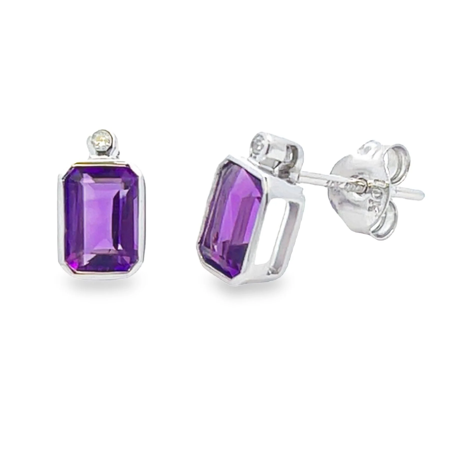 .53ct Amethyst Diamond Stud Earrings 10KT White Gold - Image 2