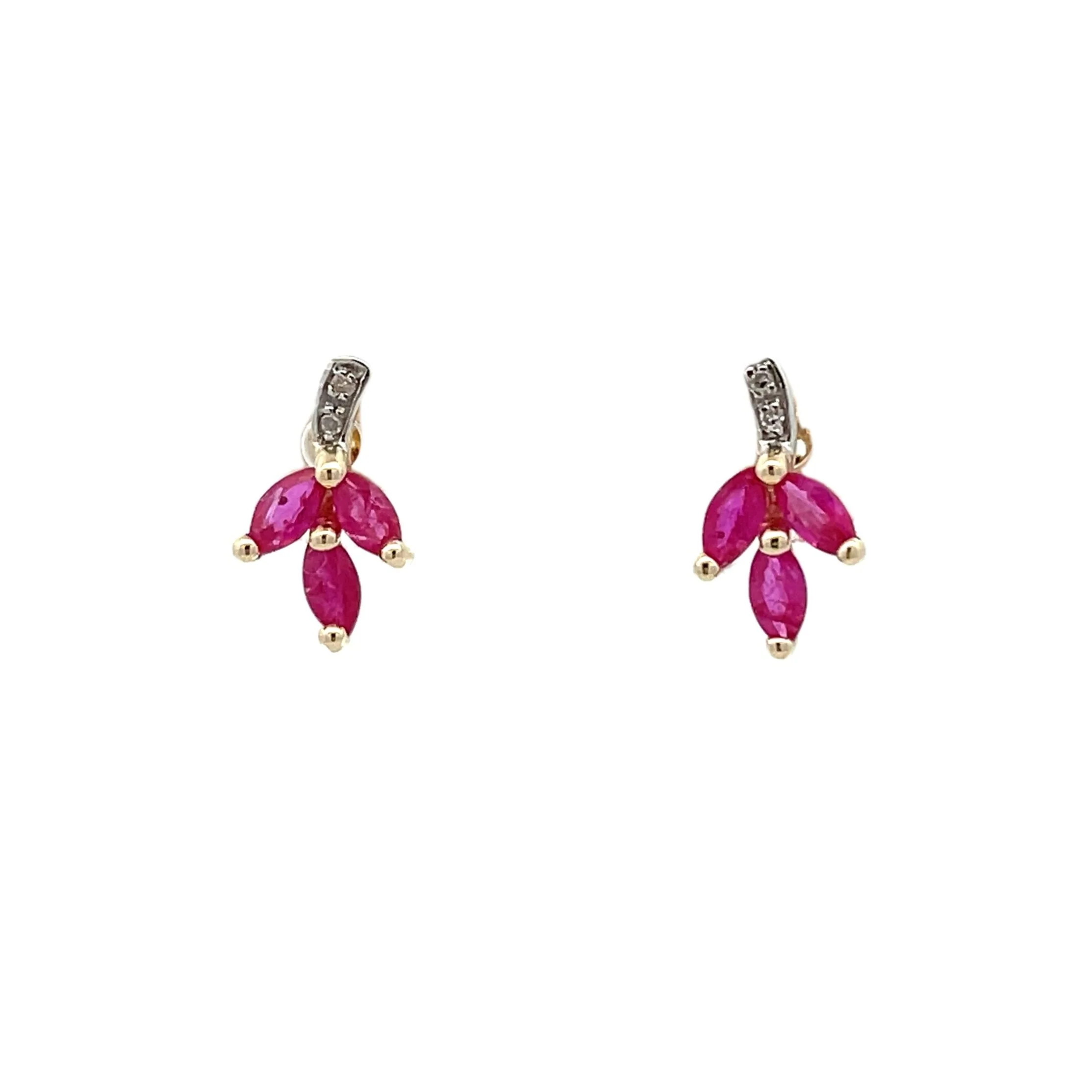 .58ct Ruby Diamond Earrings 10KT Yellow Gold - Image 3