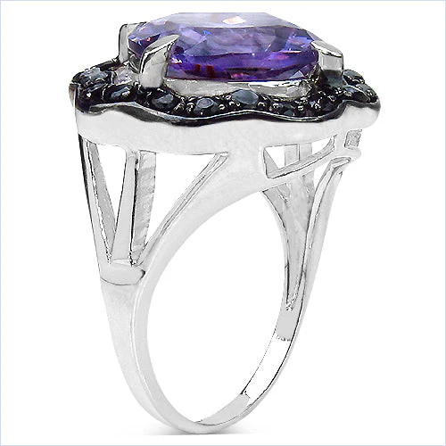 6.09 Carat Genuine Amethyst & Black Spinel .925 Sterling Silver Ring - Image 6