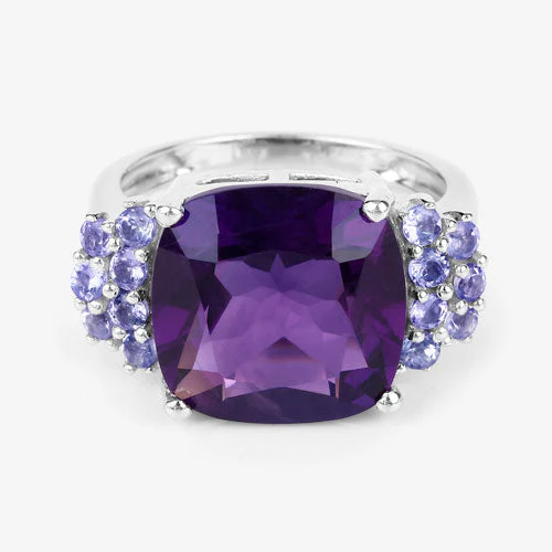 6.34 Carat Genuine Amethyst and Tanzanite .925 Sterling Silver Ring - Image 13