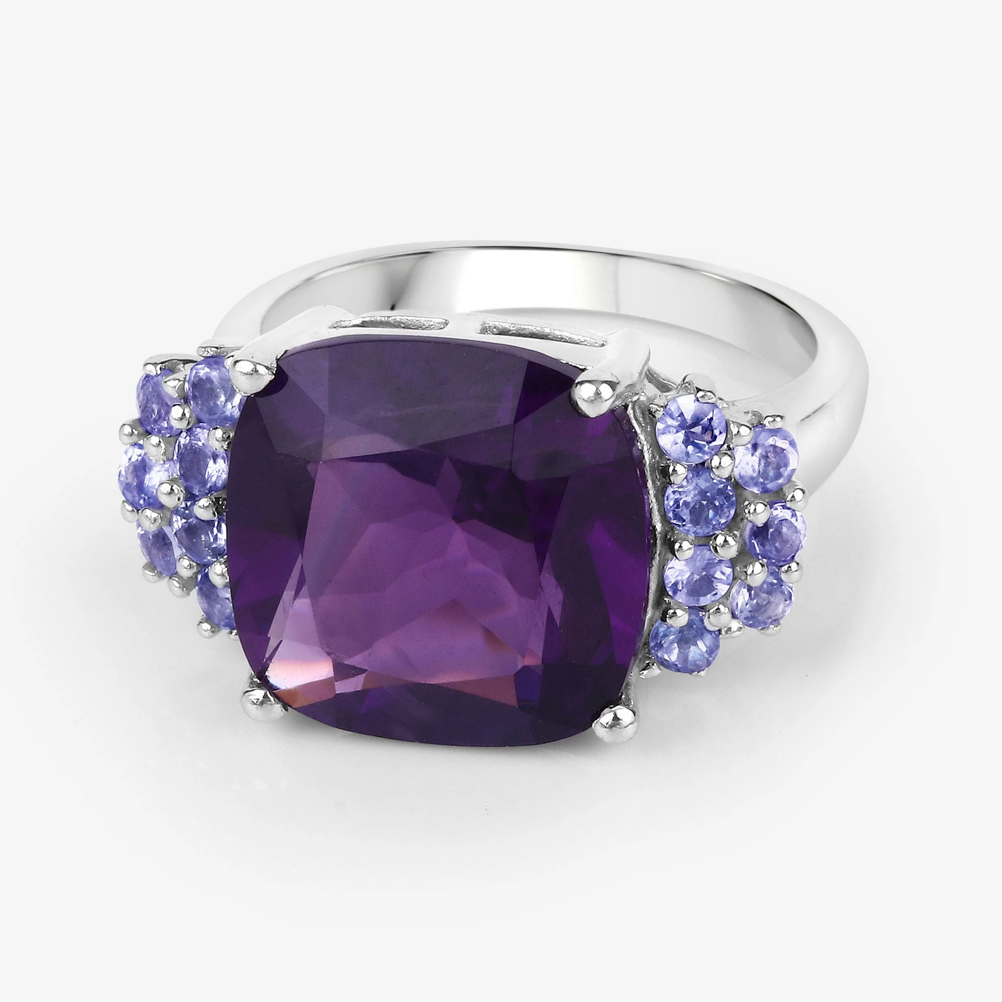 6.34 Carat Genuine Amethyst and Tanzanite .925 Sterling Silver Ring - Image 4