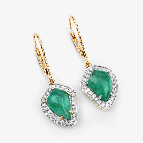 6.40 Carat Genuine Colombian Emerald and White Diamond 14K Yellow Gold Earrings - Image 10