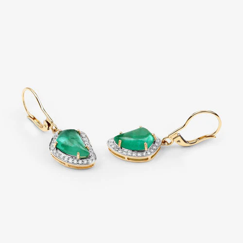 6.40 Carat Genuine Colombian Emerald and White Diamond 14K Yellow Gold Earrings - Image 8