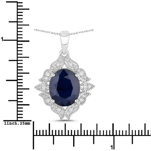 6.44 Carat Genuine Blue Sapphire and White Diamond 14K White Gold Pendant - Image 3