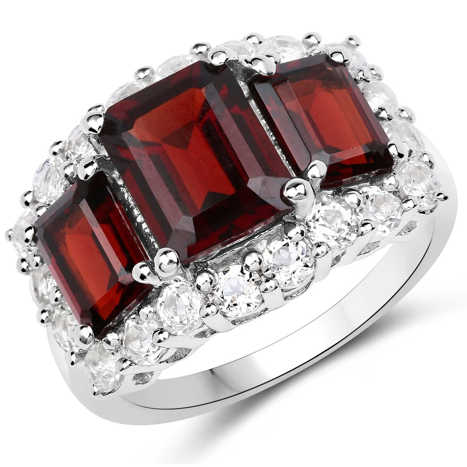 6.55 Carat Genuine Garnet and White Topaz .925 Sterling Silver Ring - Image 2